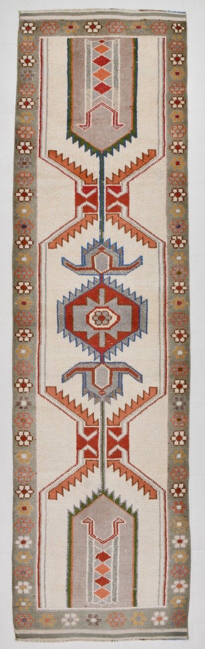 3x11 geometric oushak runner rug,97x348cm