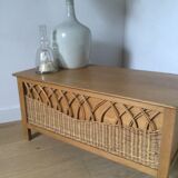 Vintage wood and rattan chest