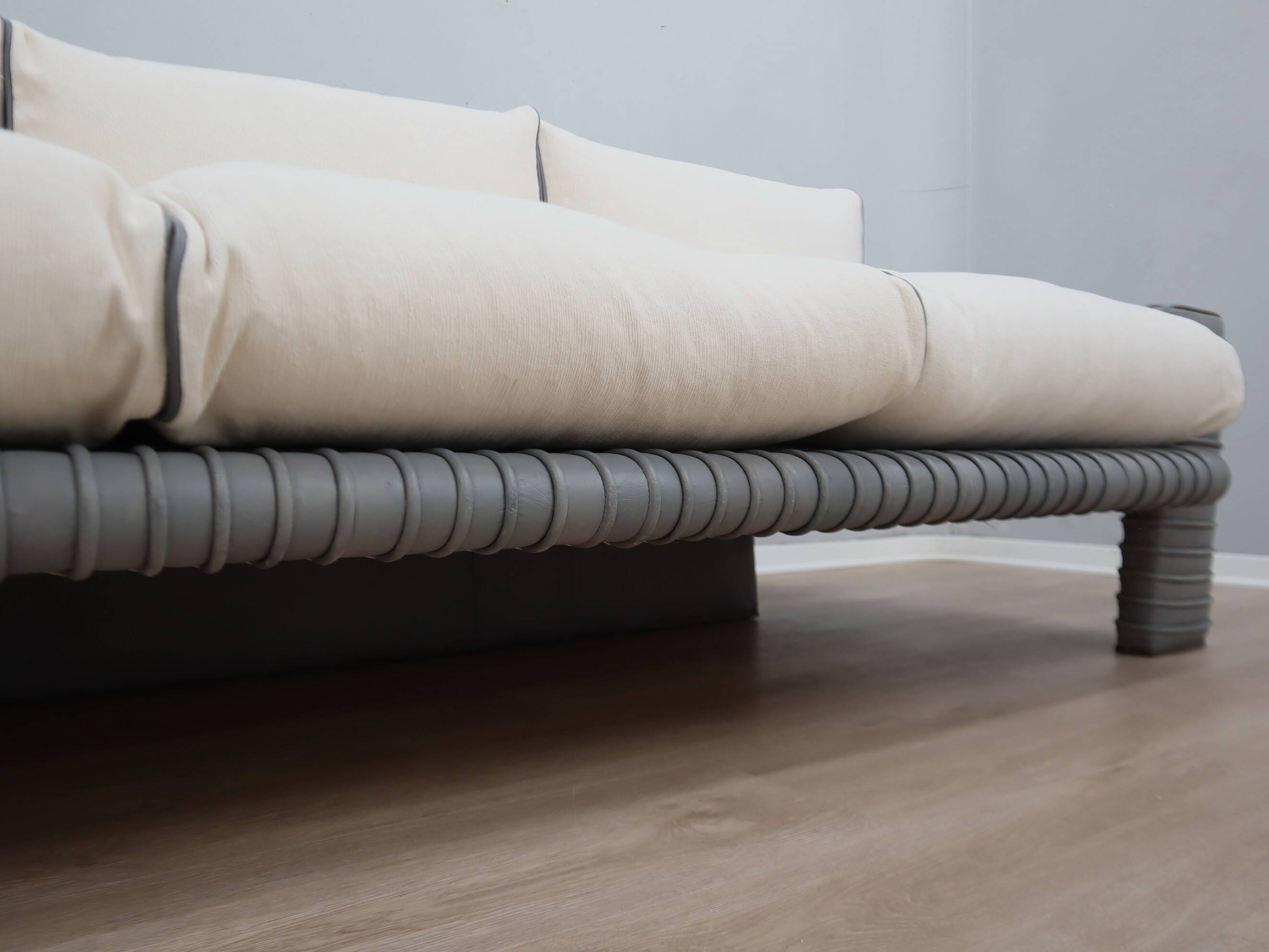 Vintage 3-seater sofa by Marzio Cecchi in ribbed leather 1970s