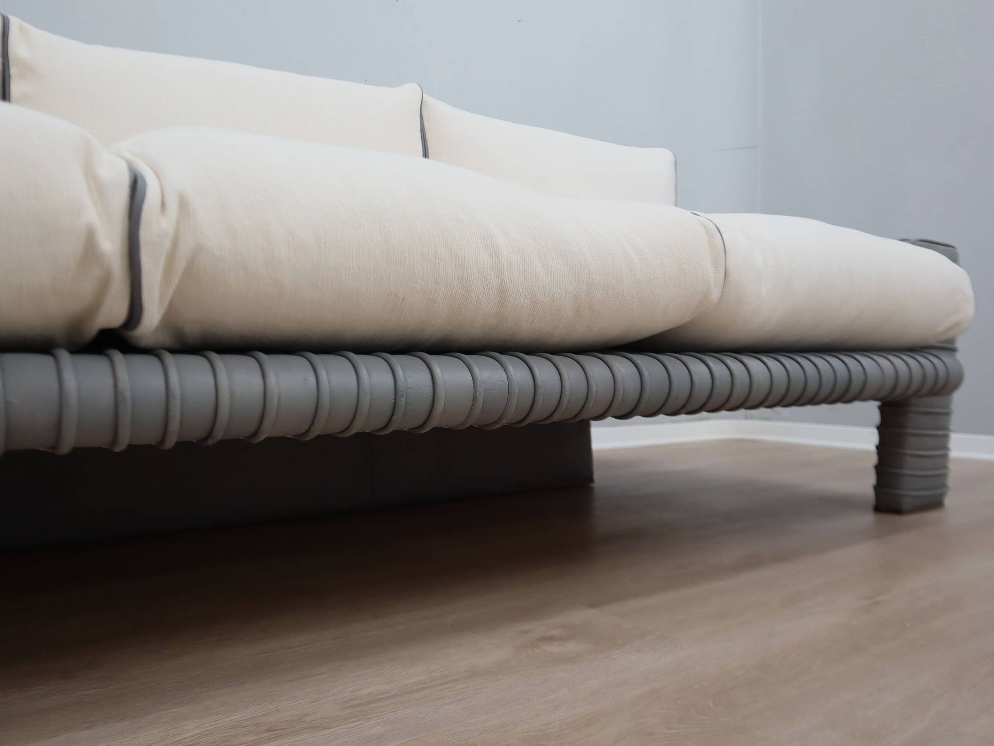Vintage 3-seater sofa by Marzio Cecchi in ribbed leather 1970s