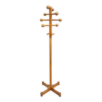 Vintage turned wooden coat rack – 1970s design – authentic patina