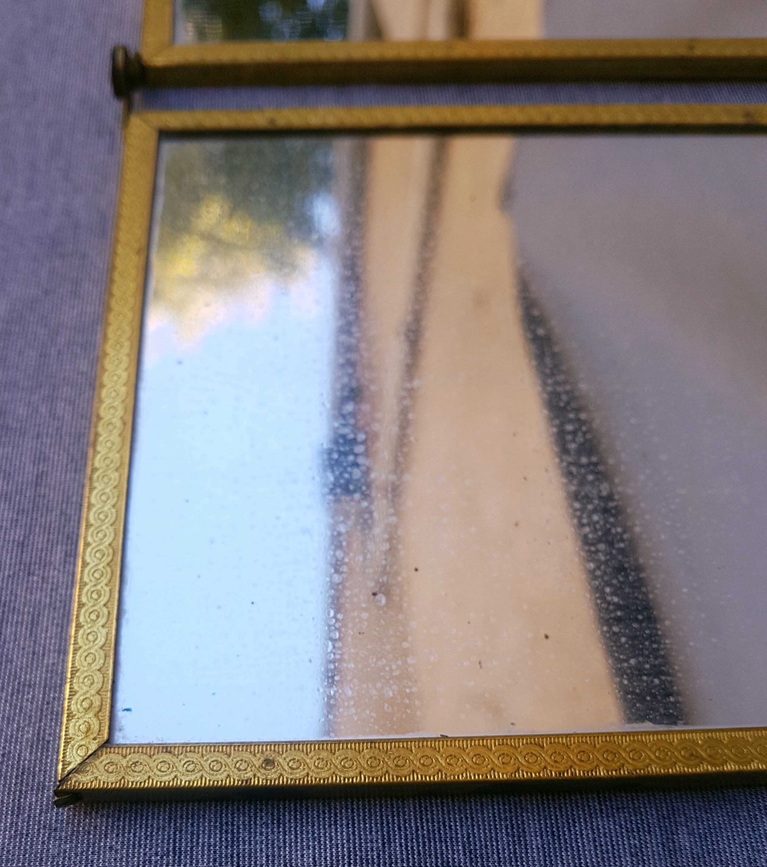 Ancien miroir triptyque de barbier ou de coiffeuse