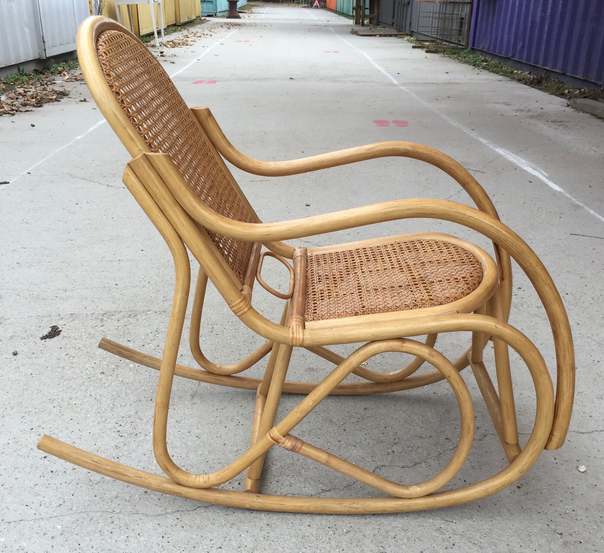Rocking chair children wooden, rattan and canning circa 60/70