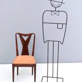 Set of Six Walnut Dining Chairs with Orange Fabric in the Style of Parisi