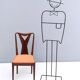 Set of Six Walnut Dining Chairs with Orange Fabric in the Style of Parisi