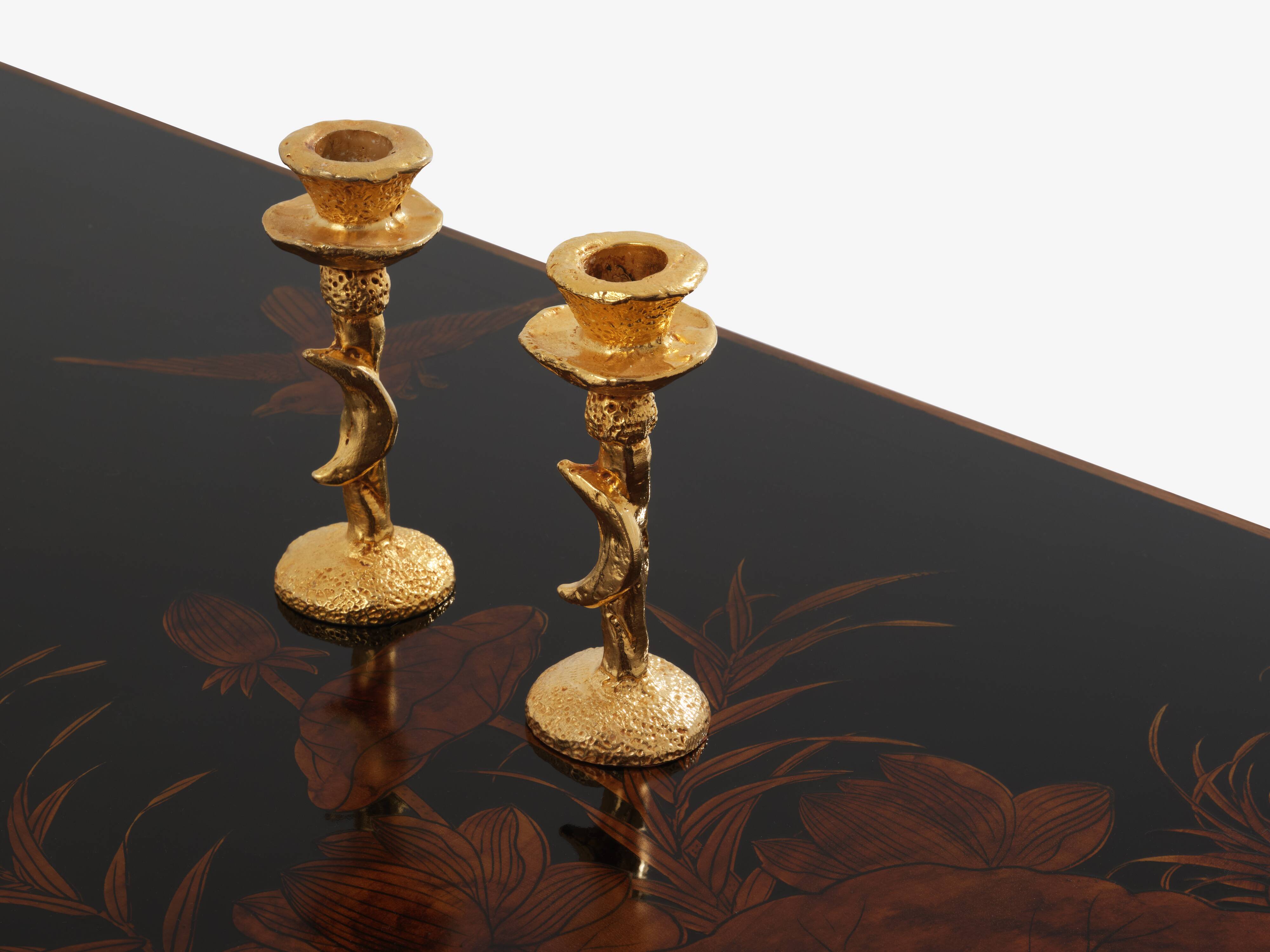 Bamboo coffee table with brass and Chinese lacquer Maison Baguès 1950
