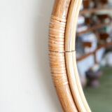 Large round mirror rattan bamboo, 50's