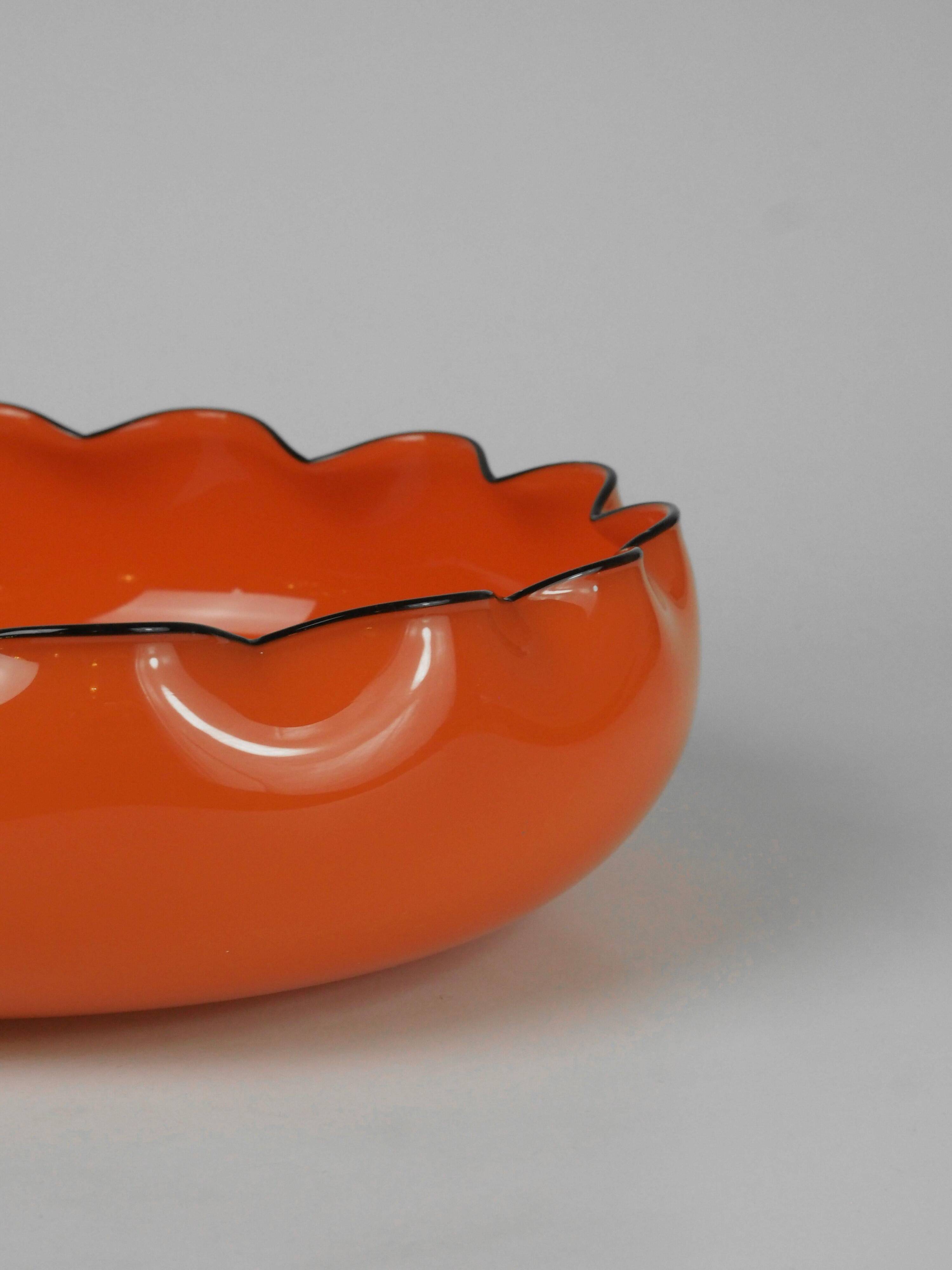 Glass bowl "Tango" in Art Deco style, bohemian orange colour, created by Michael Powolny for Loetz, 1914.
