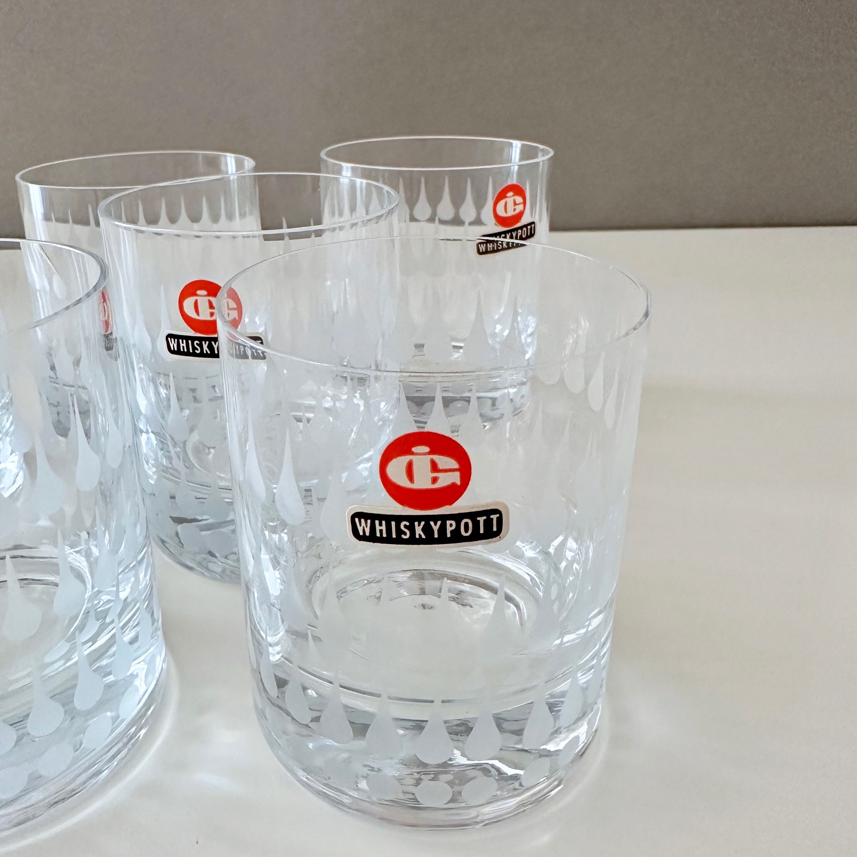 6 Vintage Whiskey Glasses, Ingrid Glas Germany, Bourbon, Mid Century Bar