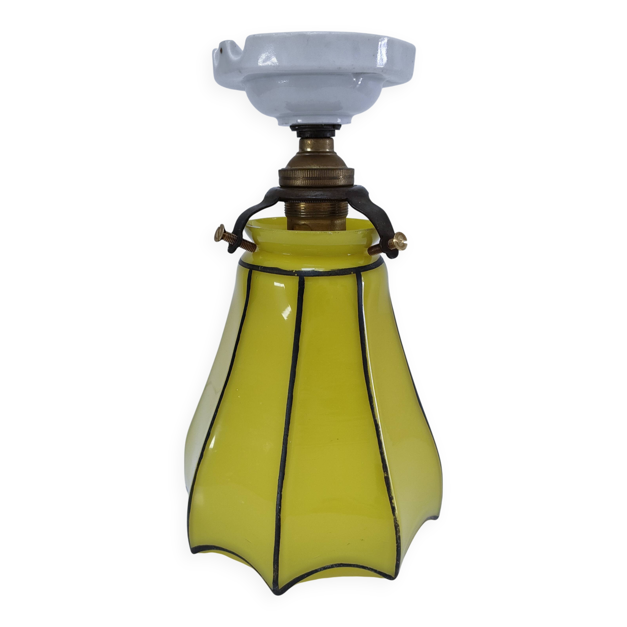 Yellow glass porcelain lamp, early 20th century