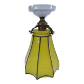 Lampe verre jaune porcelaine début xxème