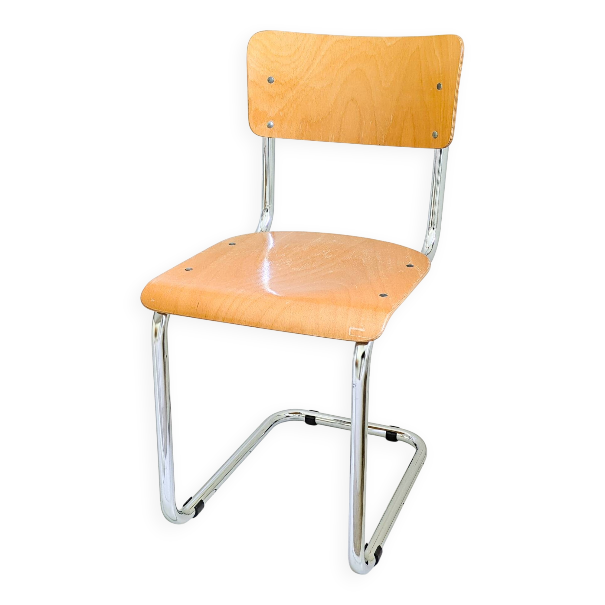 Chaise cantilever vintage métal chromé et bois