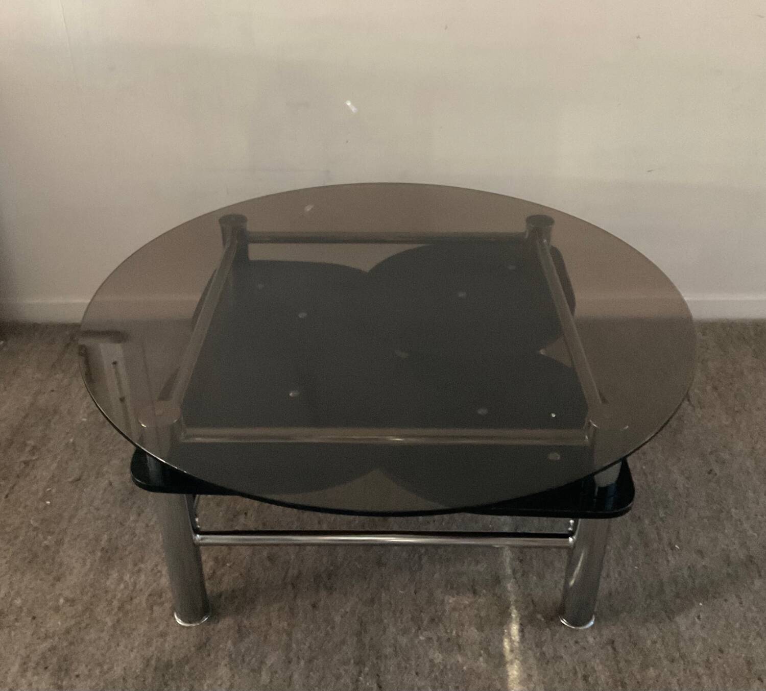 Vintage 1980s coffee table in smoked glass and chrome metal