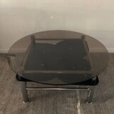 Vintage coffee table from the 80s in smoked glass and chrome metal