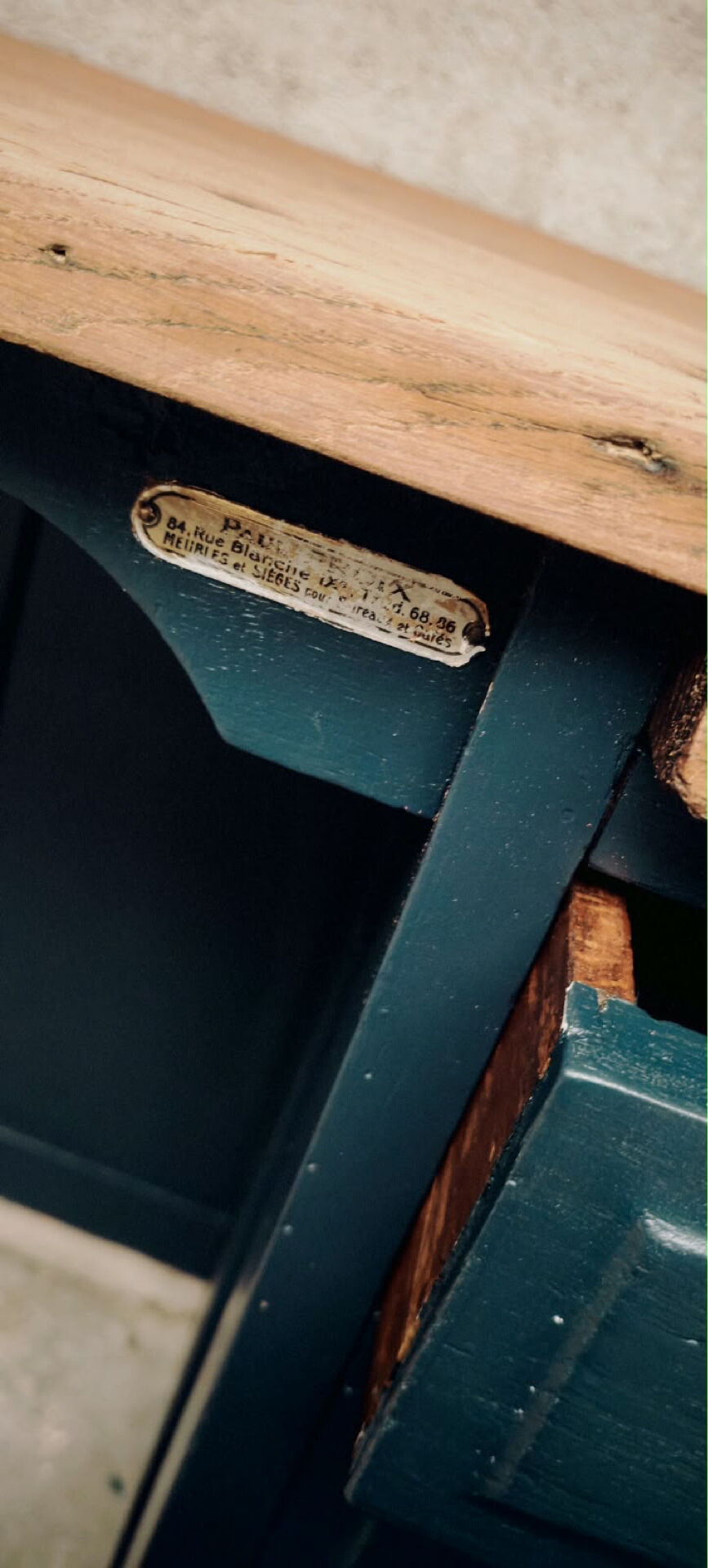 Antique desk with drawers and shelf