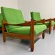 Living room sofa and Scandinavian design armchairs from the 1960s in green boucle.