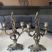 Pair of Candelabra in Louis XV/Rocaille Style, 2 lights. In gilded bronze, 19th century.