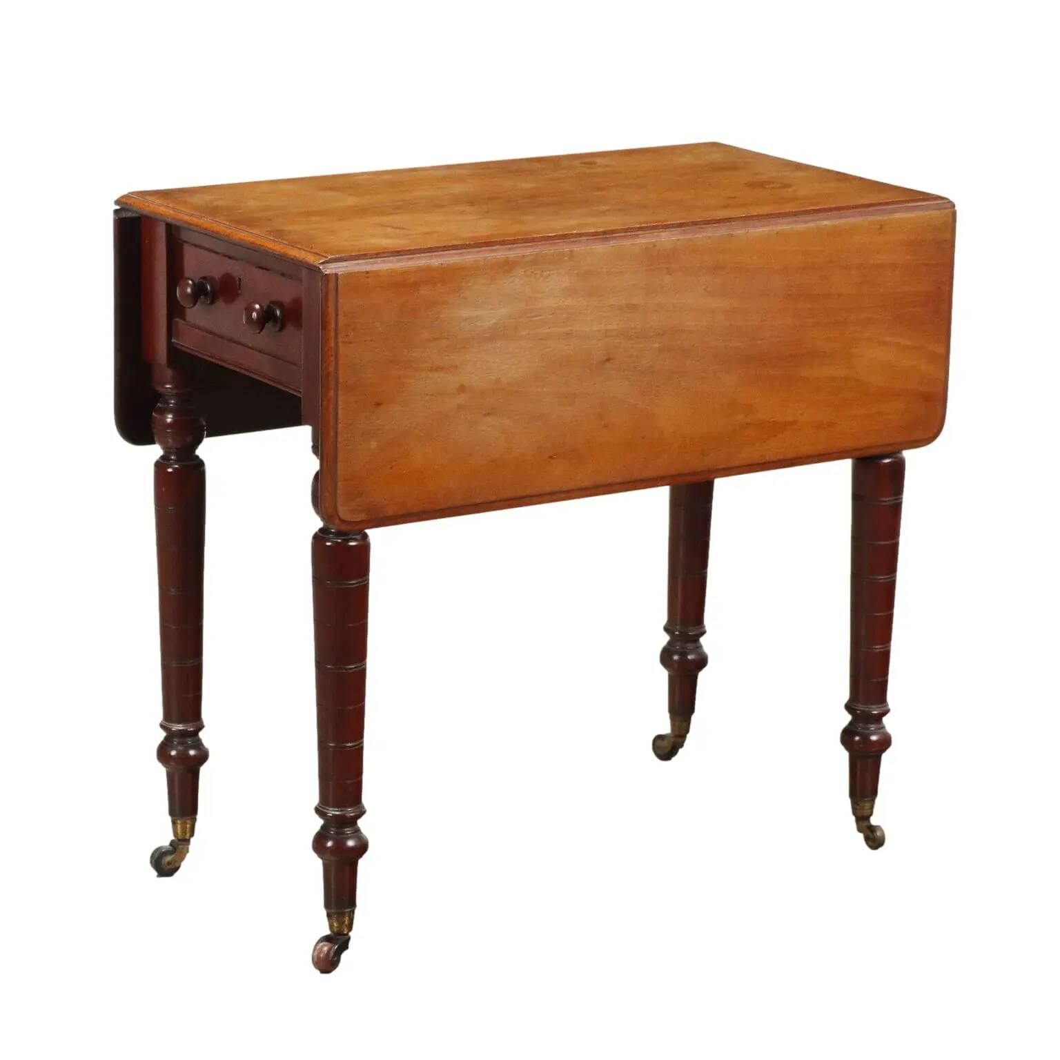 Table basse ancienne en acajou avec tiroir et décorations, XIXe siècle