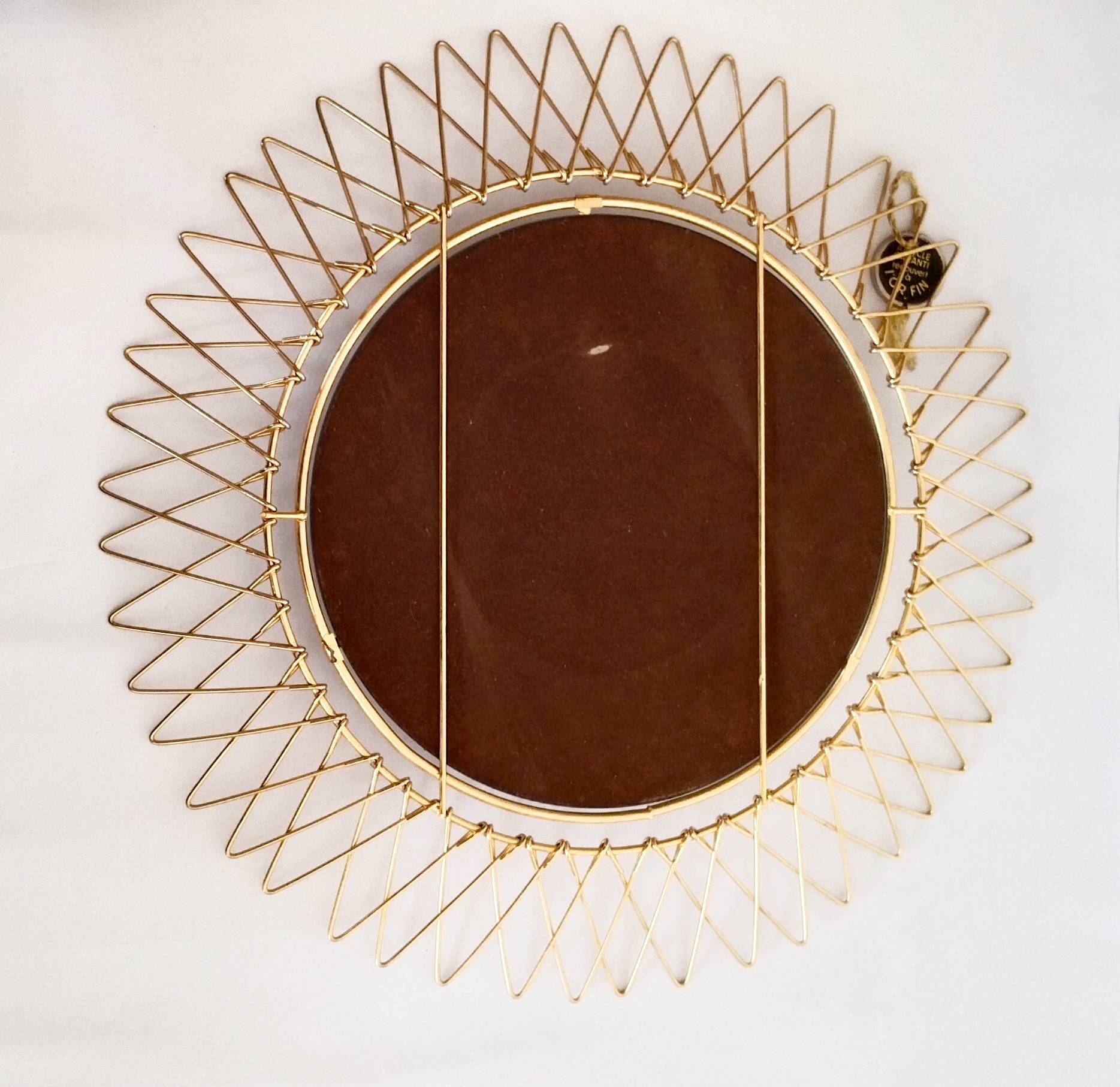 Miroir soleil doré à l'or fin  , pliable, vintage français , Erdecor