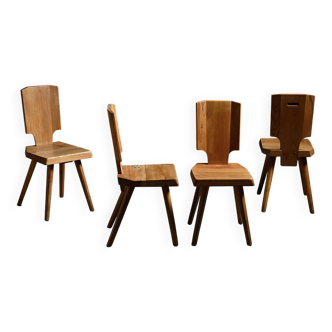 Set of 4 chairs model S28 by Pierre Chapo, France circa 1965.
