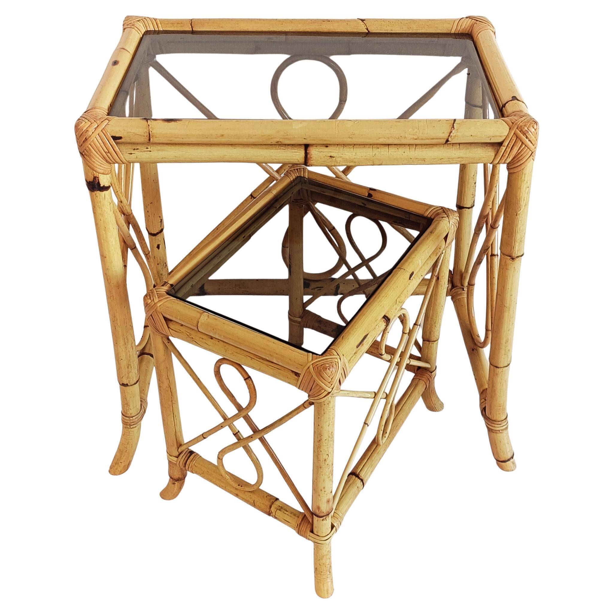 Mid-Century Modern Bamboo & Rattan Nesting Tables, Spain, 1960s