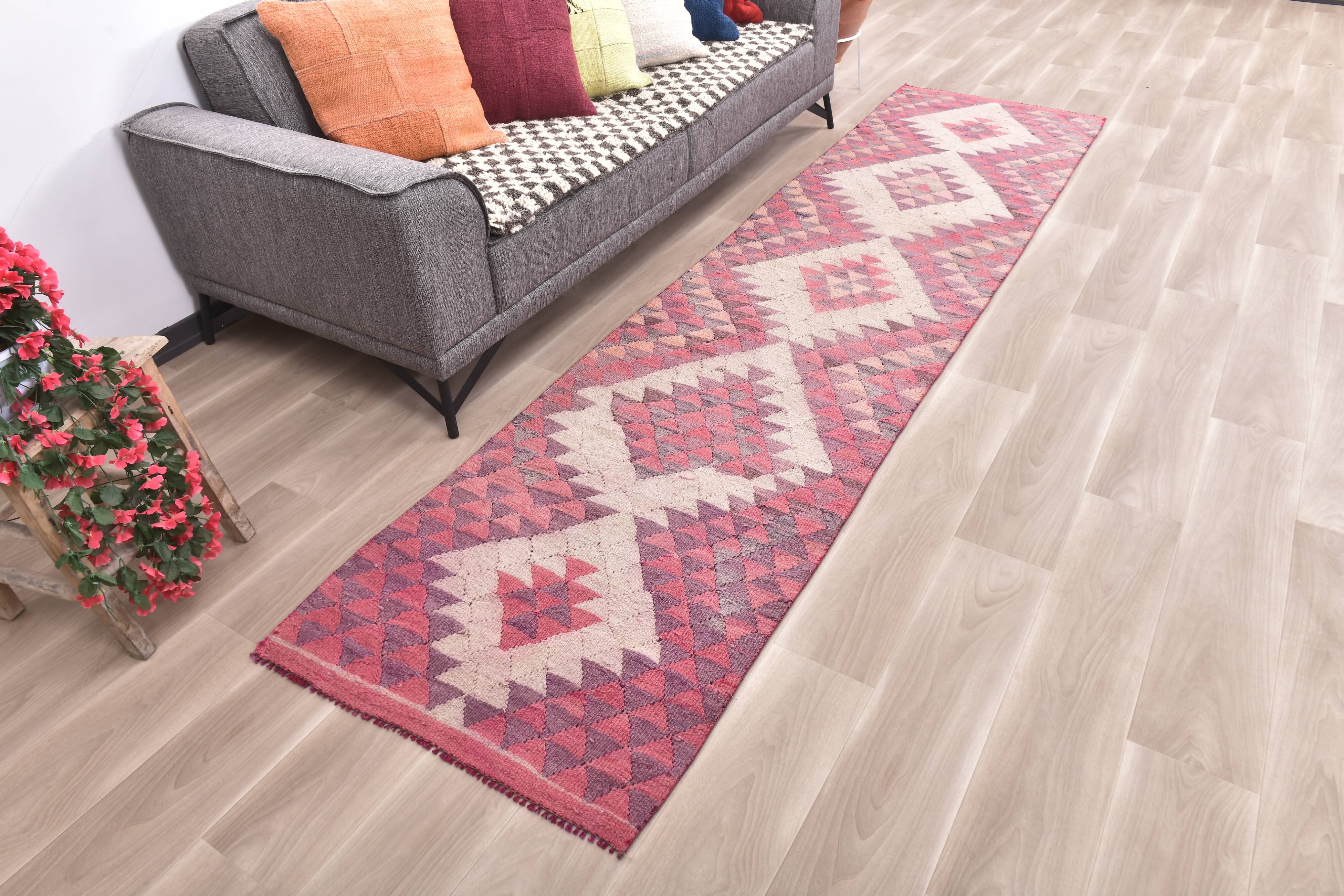 3x12 Pink & Beige Kilim Runner Rug 84x347Cm SK 34619