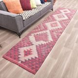 3x12 Pink & Beige Kilim Runner Rug 84x347Cm SK 34619