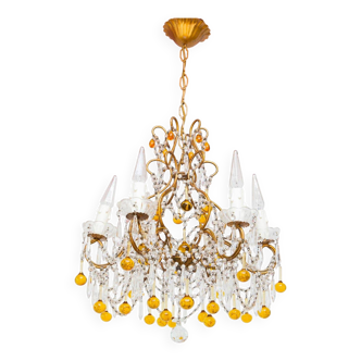 Lustre cage Italien en metal doré vers 1960 (48 cm)