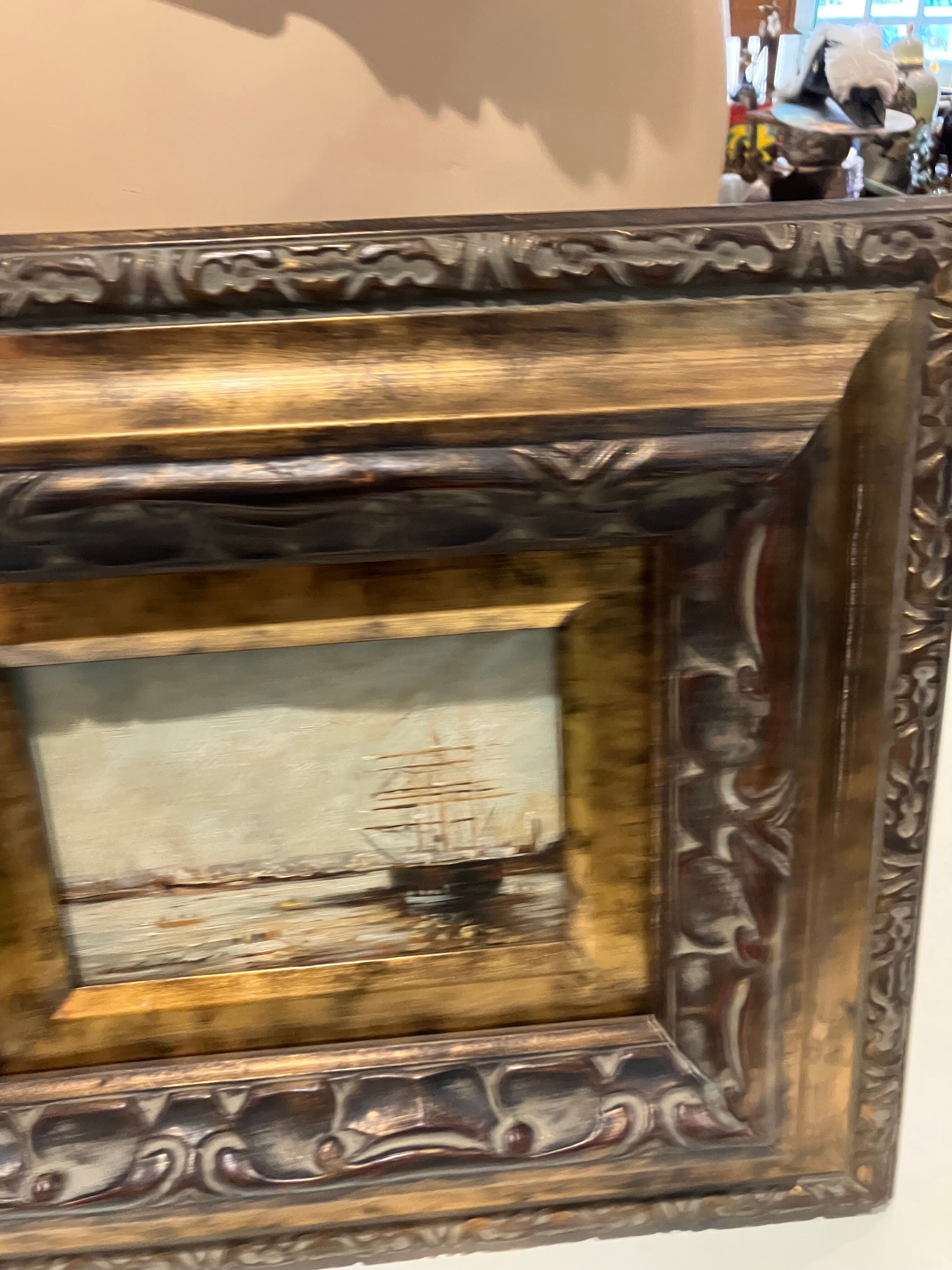 Oil on canvas "bateaux au port" signed e. guilleux