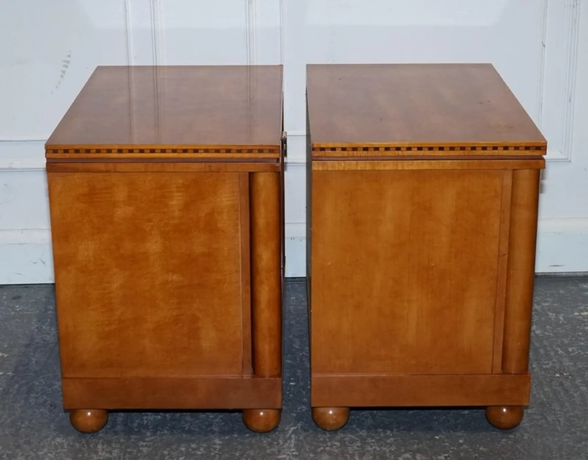 White Genesis Biedermeier Style Bedside Tables by American Hickory, Set of 2