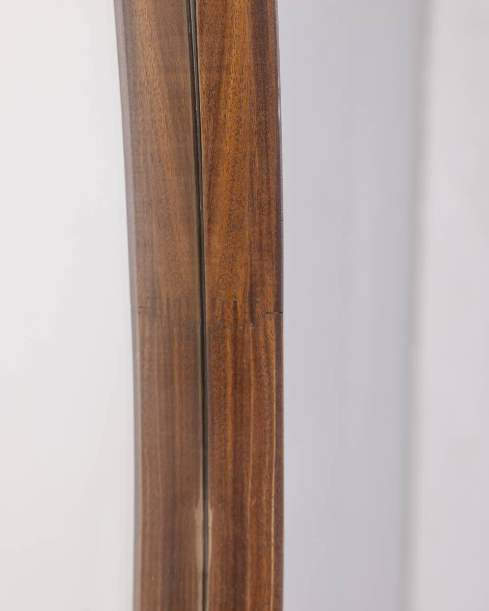 Vintage 1970s oval wall mirror in wood, italian design