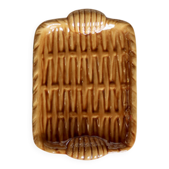 Vintage ceramic trinket dish in mustard color with a braided effect