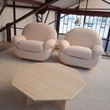 Table basse octogonale en travertin 70s