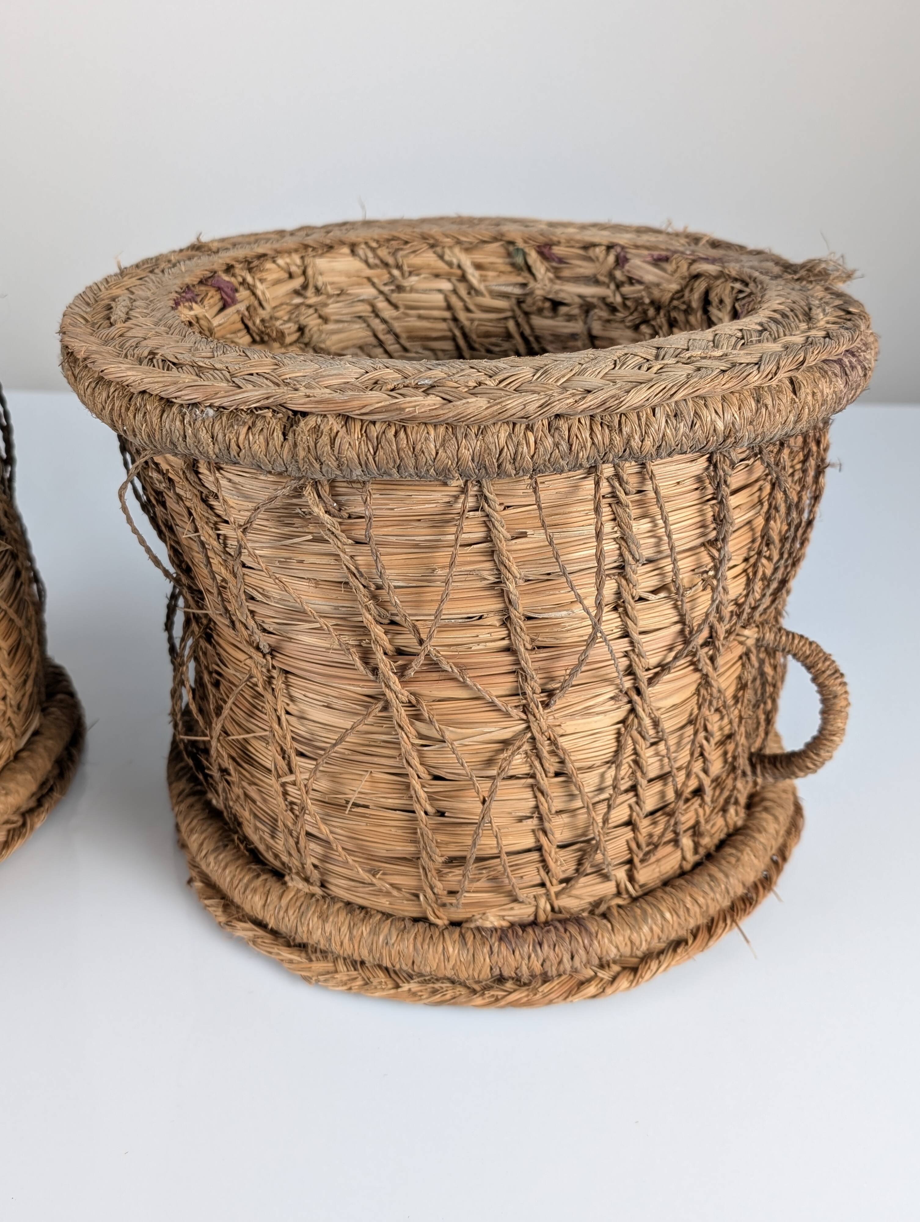 Rustic Pair of Spanish Andalusian Woven Esparto Baskets 1960s