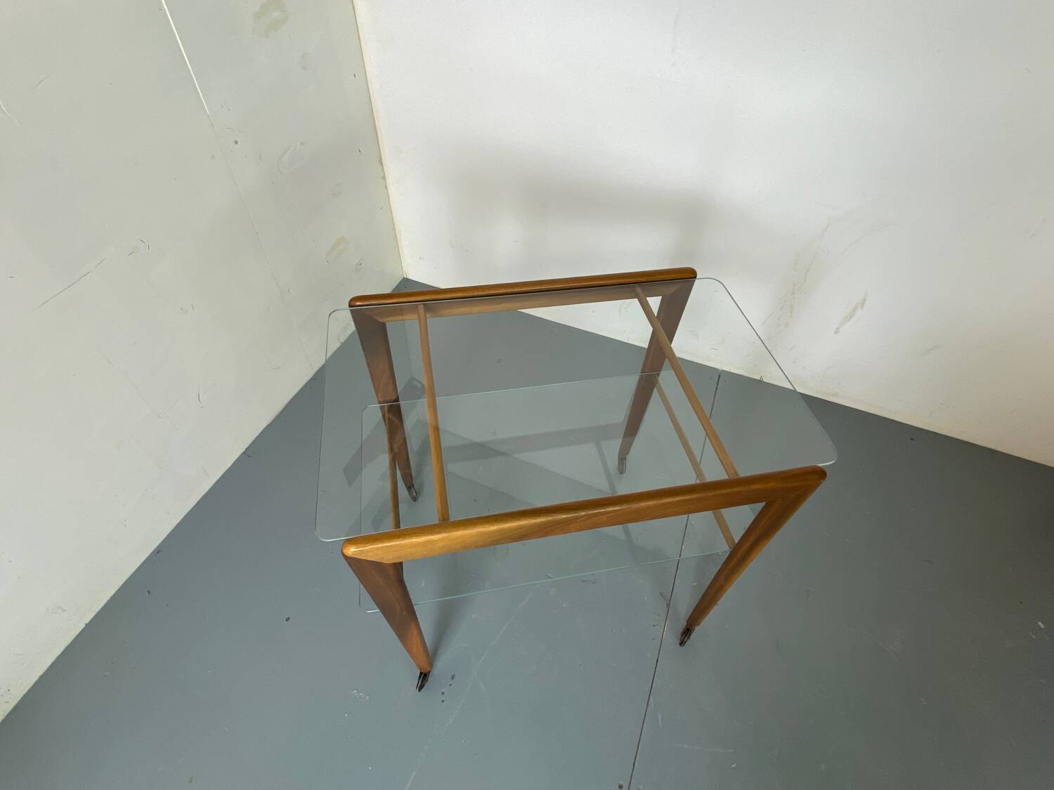 Mid-century scandinavian teak and glass trolley side table, 1950s
