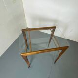 Mid-century scandinavian teak and glass trolley side table, 1950s