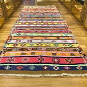 Colorful runner rug, handmade turkish kilim rug with ethnic patterns
