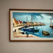 Original Swedish Oil on Canvas – “Boats” by Lennart Börje – Signed – Vintage & Framed 88.5 cm x 48.5 cm (34.8" × 19")
