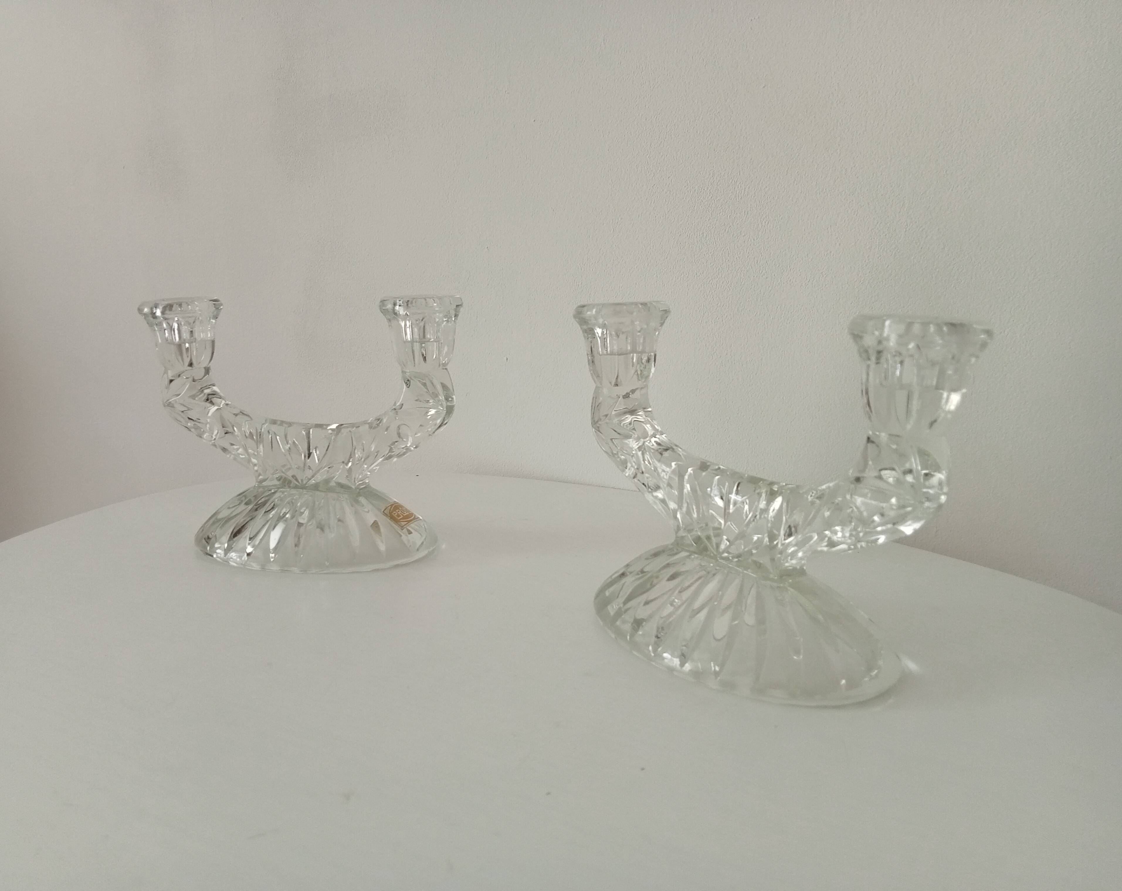 Pair of vintage chandeliers in chiseled glass 60s/70s