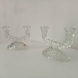Paire de chandeliers vintage en verre ciselé années 60/70