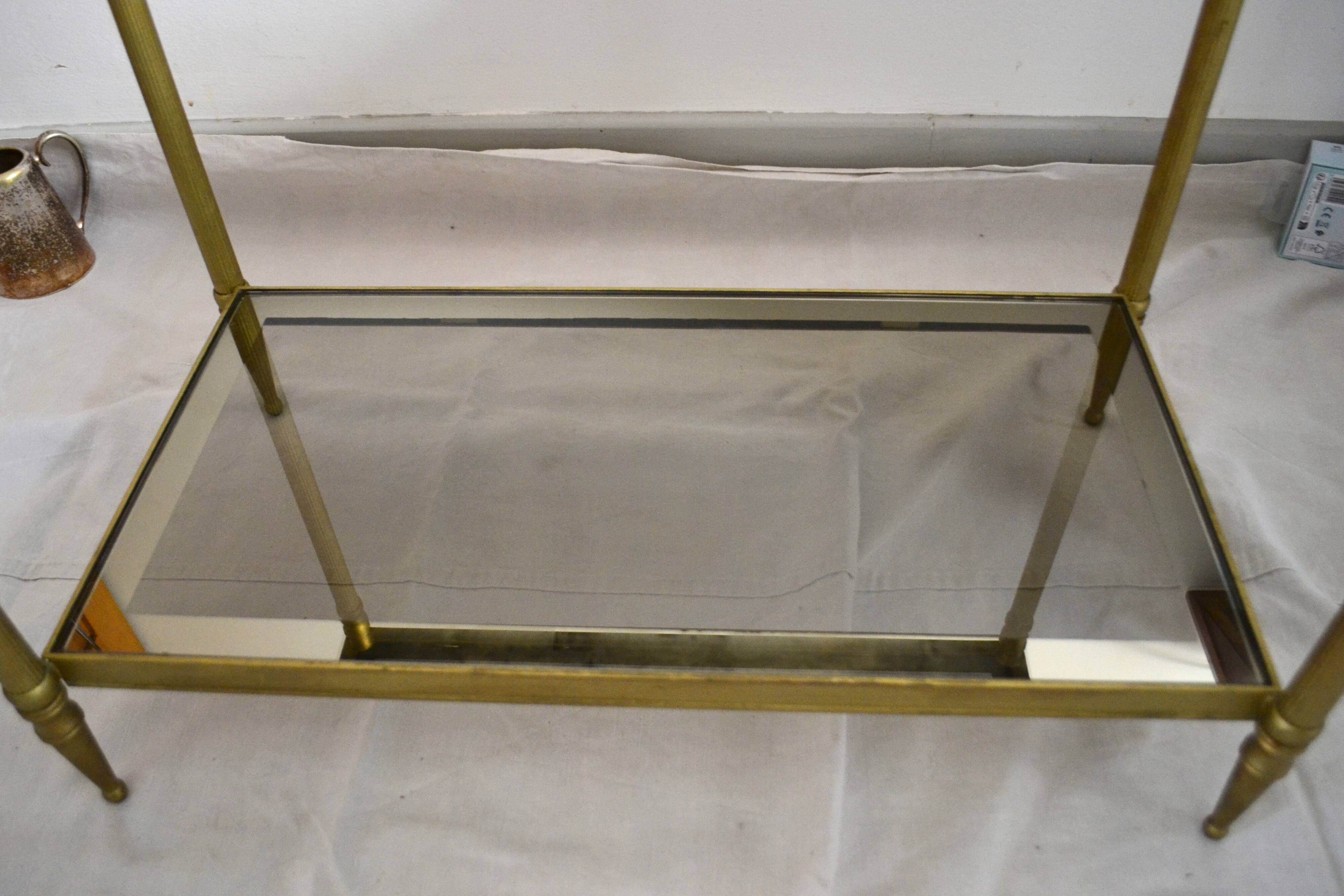 Side table, gold brass, smoked glass, 70s.