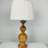 Turned wood lamp and vintage wool lampshade