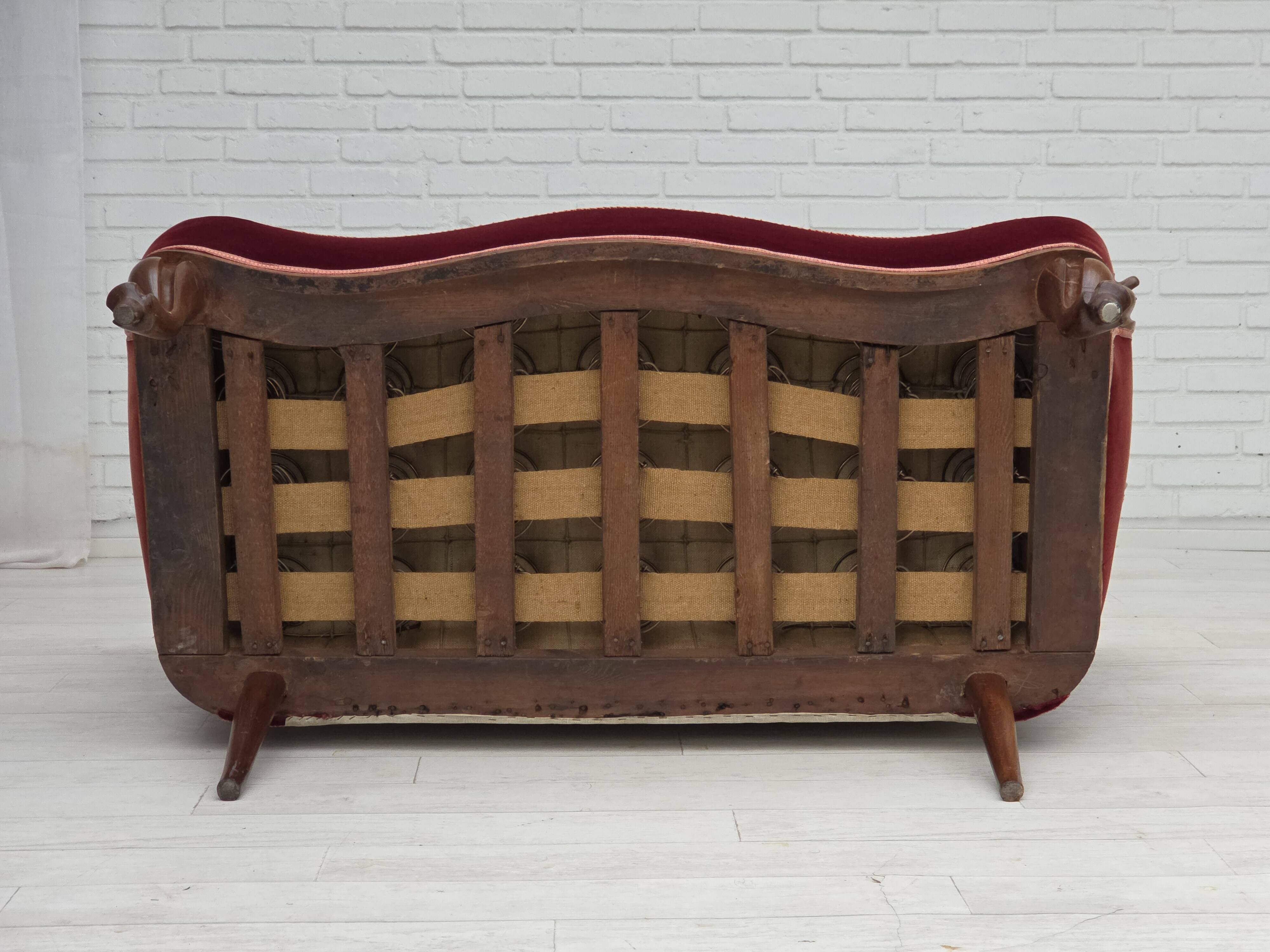 1930s, Danish 2-seater sofa, furniture velour, ash wood, reupholstered.