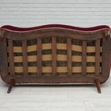 Canapé danois 2 places des années 1930, velours d'ameublement, bois de frêne, retapissé.