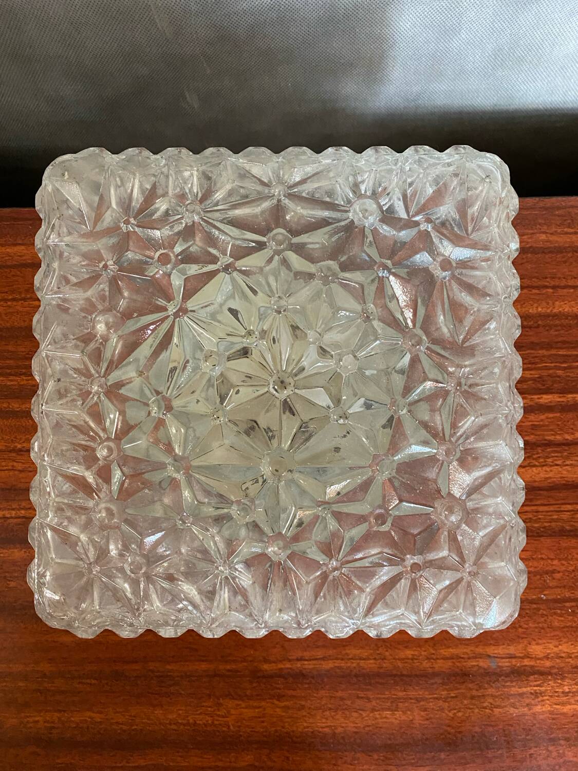 Antique Ceiling Light Sconce Molded Glass + Black Metal Bracket Vintage