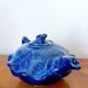 Blue ceramic Art Deco teapot with a frog.