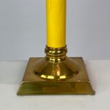 Kerosene lamp of brass with white opaline glass shade and yellow glass stem, 1860