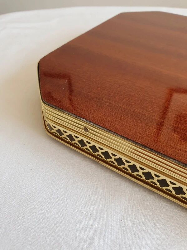 1950s marquetry and brass tabletop