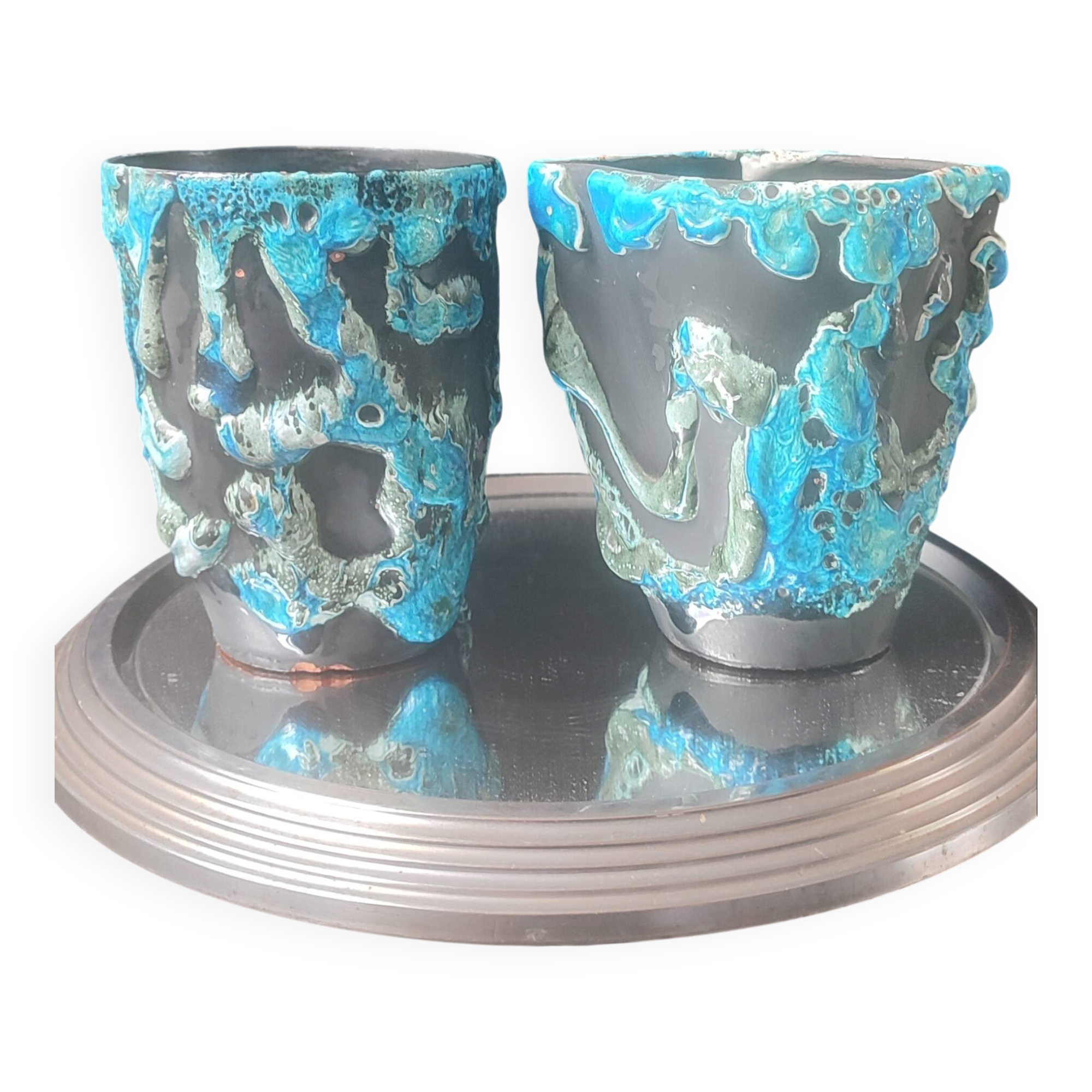 Milk jug and ceramic cup Cyclope Émaux des Glaciers Charles Cart