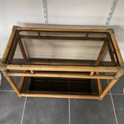 Vintage rattan and glass TV storage unit 1950